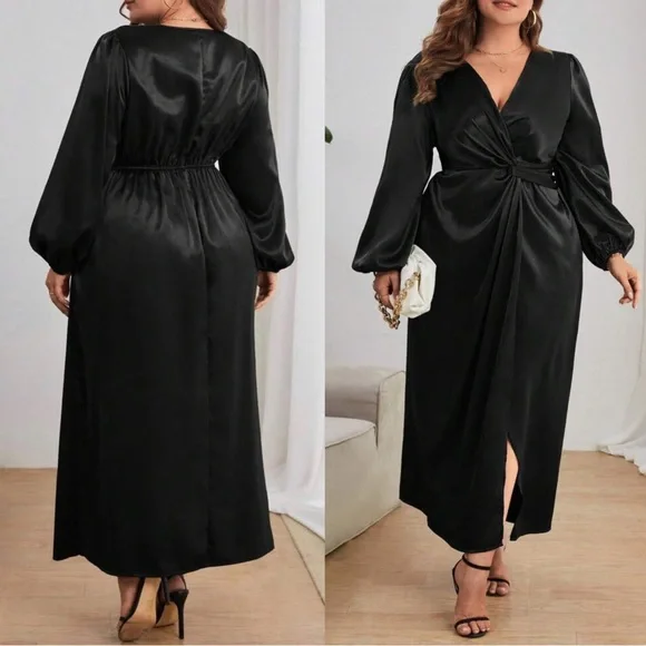 Luxe Satin Twist Party Evening Black Tie Wedding Dress - Picture 4 of 7